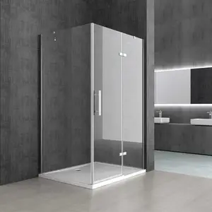 无框透明l形矩形淋浴房直滑动淋浴门矩形ABS无框钢化玻璃现代