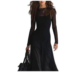 เดรสยาวผ้าตาข่ายเย็บต่อกัน ดีไซน์เซ็กซี่หรูหรา แฟชั่นใหม่สำหรับผู้หญิงยุโรปและอเมริกา ปี 2026 - Product Image 5