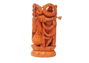 Sculpture artisanale en bois de Krishna et Radha, décoration traditionnelle sculptée pour la maison, ornement de table d'intérieur, pièce d'art pour le salon - Product Image 3
