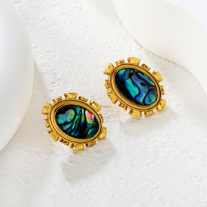 ต่างหูเปลือกหอยเป๋าฮื้อทรงรี ตัวเรือนสแตนเลสสตีล งานฝังแบบ Bezel เครื่องประดับแฟชั่นสำหรับผู้หญิง - Product Image 3