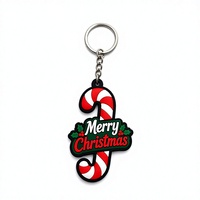 Porte-clés personnalisé en PVC en forme de canne à sucre, fabrication OEM, vente en gros, en vrac, breloque de sac souple en caoutchouc pour Noël, fabricant de breloques de sac pour les fêtes de Noël