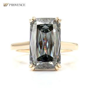 Anillo de Moissanita CrissCut de Color Gris Oscuro con Corte Esmeralda de 15x9 mm, Anillo de Compromiso y Boda para Mujer, Joyería de Provenza - Product Image 1