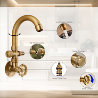 Robinet mural d'extérieur classique en laiton massif durable avec bec pivotant à 360 degrés, pour eau froide uniquement, poignée vintage