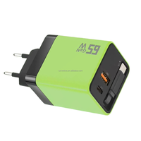 Chargeur GaN USB-C 65W avec prise EU et câble de charge rapide USB-C rétractable, adaptateur secteur PD Type-C 65W