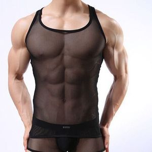 Camiseta sin mangas sexy para <span class=keywords><strong>hombre</strong></span>, transparente, ultrafina, de malla <span class=keywords><strong>el</strong></span>ástica, ajustada, moldeadora, transpirable, lencería sexy. - Product Image 1