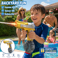 CY114 Pistolet à eau électrique transparent doré avec effet de lumière flamme et action intégrée pour les jeux d'été en extérieur