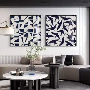Lukisan hewan dekorasi minimalis Modern latar belakang Sofa cetak kanvas burung biru tua abstrak dengan bingkai aluminium