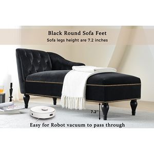 58'' Velvet Chaise Lounge with <b>Button</b> Tufted Right Arm Nailhead Trim and Solid <b>Wood</b> Legs for Bedroom Application New+Video DB - Product Image 4