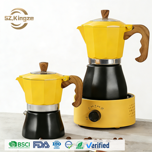 Kingze portatili italiano Moka pentole 2/4 tazze 100/200ml doppia valvola Design classico in metallo piano cottura caffettiera con coperchio - Product Image 1