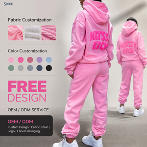 Custom Logo Cotton Fleece Women <strong>Matching</strong> <strong>Hoodie</strong> <strong>and</strong> <strong>Jogger</strong> Pants Streetwear Back Letter Print 2 Piece Tracksuit Set - Product Image 1