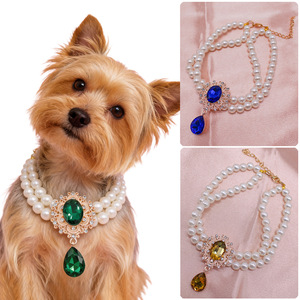 Ropa y Accesorios <span class=keywords><strong>de</strong></span> Lujo para Mascotas, Collar <span class=keywords><strong>de</strong></span> Perlas <span class=keywords><strong>de</strong></span> Doble Capa para Gatos/Perros, Colgante <span class=keywords><strong>de</strong></span> Piedras Preciosas, Diseño <span class=keywords><strong>de</strong></span> Princesa - Product Image 2