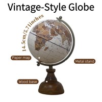 Globo Terráqueo Antiguo con Mapa del Mundo, Base de Madera, Marco Metálico Giratorio, Globo Terráqueo de Escritorio para Sala de Estudio, Decoración de Escritorio, Regalo Empresarial
