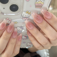 Faux ongles à presser style français dégradé blush, transparents effet glace, pré-dessinés, 24 pièces, couvrance totale
