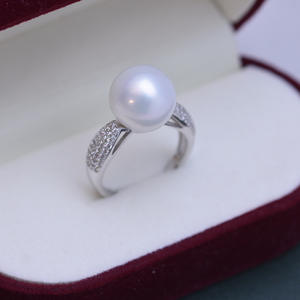 Anillo de Perlas Redondas de Agua Dulce Blancas de 11-12 mm de Edison Zhuji, Luz Intensa, Pequeñas Imperfecciones, Anillo de Plata S925 - Product Image 4