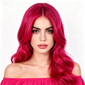 Peluca de Cabello Largo Ondulado de Fibra Sintética Resistente al Calor con Encaje Completo para <span class=keywords><strong>Mujer</strong></span>, con Flequillo y Partidura Media, Roja, Venta al por Mayor para <span class=keywords><strong>AliExpress</strong></span> - Product Image 2