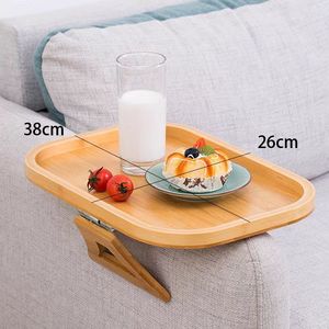 Table d'appoint pliable en bambou pour canapé avec support à clip pour boissons et en-cas - Product Image 4