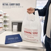 Sacs en polyéthylène haute densité (HDPE) blancs personnalisés OEM avec inscription « Merci » et « Bonne journée », réutilisables et recyclables, pour la livraison de repas à emporter