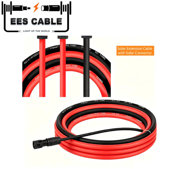 China Cable Red Solar Extension Cable 4mm2 6mm2 4mm 6mm Black PV Connector Power Cables XLPO Insulation 1000V 1500V Copper