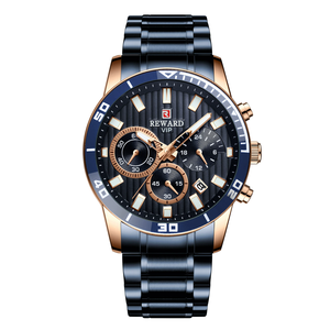 Montre à quartz REWARD 81009 Classy Golden Boys, bracelet en acier inoxydable parfait, 3 cadrans, chronographe, design de montre de course grand format - Product Image 5