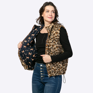 Gilet Sherpa réversible personnalisé pour <span class=keywords><strong>femme</strong></span> à imprimé léopard, veste <span class=keywords><strong>sans</strong></span> manches doublée à imprimé cheval western, fabricant - Product Image 1