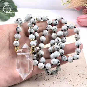 सफेद क्वार्ट्ज क्रिस्टल डबल पॉइंट पेंडेंट योग नेकलेस हस्तनिर्मित 8 मिमी कीवी जैस्पर महिला माला गहने - Product Image 1