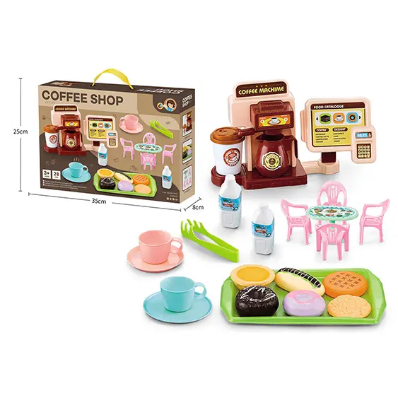 Máquina de café brinquedo fingir jogar compras, registrador de dinheiro, brinquedos com simulação, comida, pão, bolo de café