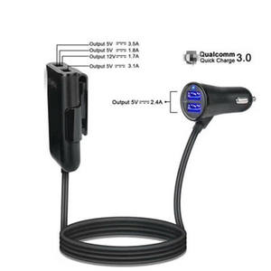 Nuevos cargadores de coche USB QC 3,0 de 4 puertos para <span class=keywords><strong>Samsung</strong></span> para HTC One A9 para LG G5 para Xiaomi asiento delantero y trasero con cable de extensión - Product Image 2