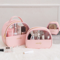 Trousse de Toilette et Maquillage de Voyage Personnalisable Rose en PVC Transparent avec Fermeture Éclair