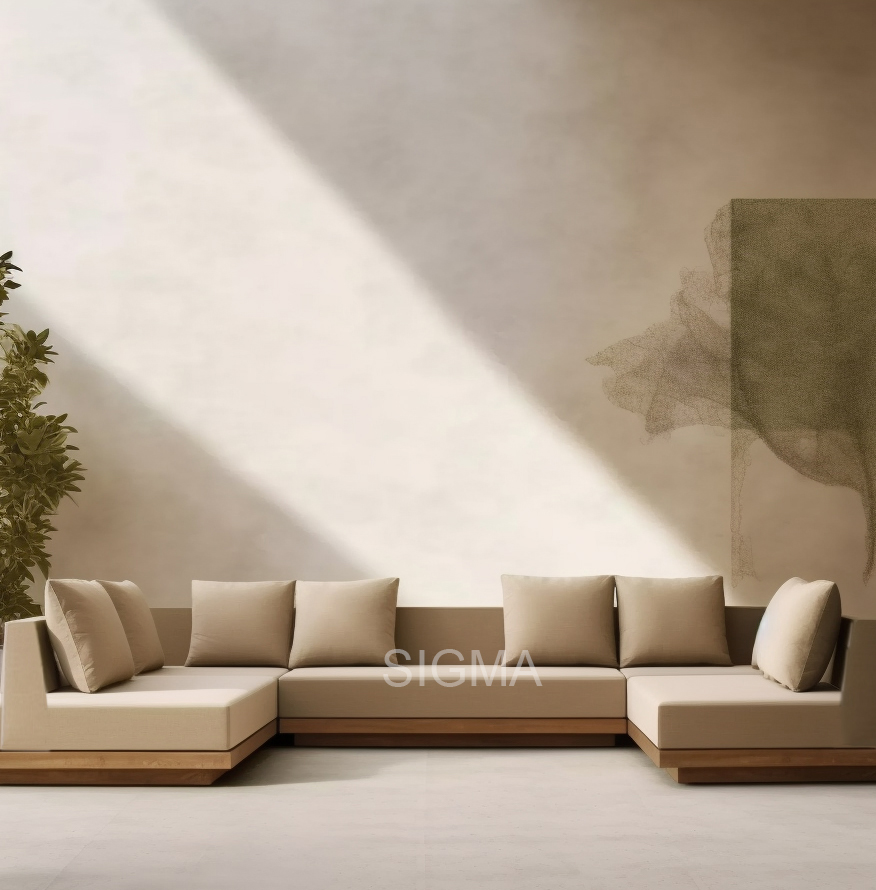 2023 Patio Outdoor Modern Solid Teak Wood Hard Frame Comfortable Set Furniture Soft Fabric Garden Chair Outside Sofa