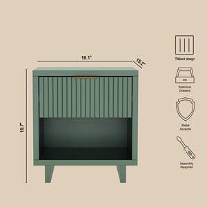 Sage Green Nightstand With Vertical Panel Door And Open <b>Shelf</b> Storage For Bedroom Use - Product Image 5