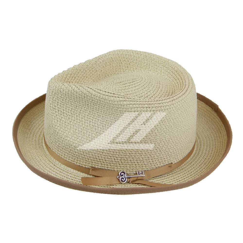 Sombrero de paja Papel promocional impreso barato Verano Poliéster Unisex Adultos Sombrilla Tamaño adulto Fedora Rayas