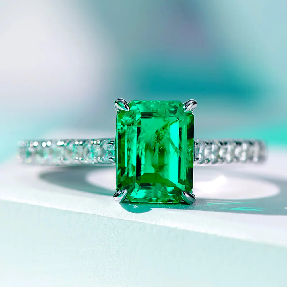 Drop Verzending Ontwerpen Green Lab Emerald Stone Promise Ring Custom Klassieke 925 Sterling Zilver 18K Wit Gouden Trouwringen