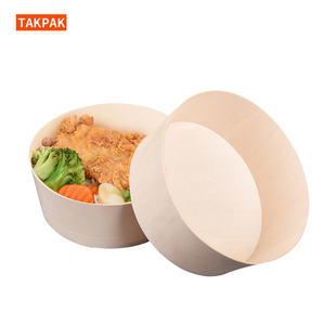 Vente chaude Emballage En Bois Boîte Ronde Burger Boîte À Gâteau Plateau De Nourriture Végétarienne Avec Couvercle Conteneur En Bois Compostable - Product Image 4