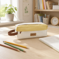 Pochette de rangement cosmétique à double fermeture éclair pour hommes et femmes, trousse à crayons portable, grande capacité, sac organisateur de papeterie multi-étudiants