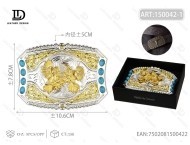 Fibbia per cintura da uomo in argento e oro, grande, placcata, 5,0 cm, stile western - Product Image 1