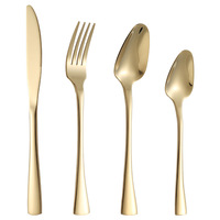 Ensemble de vaisselle de luxe réutilisable de haute qualité, couteau, fourchette et cuillère en acier inoxydable 304, finition miroir, plaqué or, hôtels modernes