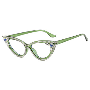 2023 New Cat Eye Diamond Flat Mirror <span class=keywords><strong>Party</strong></span> Dekorative Brillen rahmen Mode Frauen Strass Brille - Product Image 3