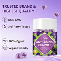 Gummies de suppléments à base de plantes anti-âge pour adultes en vrac, 60 unités, sans sucre, favorisant l'éclat de la peau, support OEM, marque privée