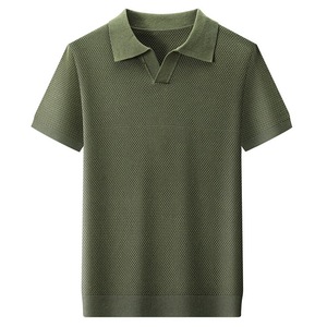 Polo en tricot pour homme avec <span class=keywords><strong>tissu</strong></span> texturé <span class=keywords><strong>nid</strong></span> <span class=keywords><strong>d</strong></span>'<span class=keywords><strong>abeille</strong></span>, col en V et manches courtes - Product Image 1