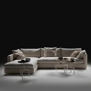 SF57 Wood Home Furniture L Shape Sofa Set Living Room White Customized Color PU Leather / Fabric Sofas