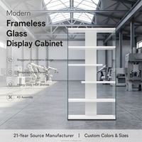 Vitrine d'exposition autoportante haut de gamme en verre trempé sans cadre, verrouillable, avec éclairage LED, support rotatif, vitrine ouverte en aluminium