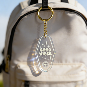 Hot Popular Rainbow Holographic Acrylic <strong>Keychain</strong> Fashion Hotel <strong>Keychain</strong> Custom LOGO Letter Printing Iridescent Motel Keychains - Product Image 3