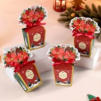 Boîte cadeau en papier pour bouquet de poinsettias de Noël, boîte à bonbons pour fête de Noël avec ruban rouge
