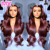Peluca frontal de encaje 13x6 con ondas corporales, cabello humano, color rojo burdeos 99j, 28 pulgadas, pre-arrancada, sin pegamento, venta al por mayor, Vietnam