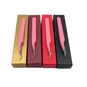 Pince à épiler pour extensions de cils de 10 mm, en acier inoxydable, anti-magnétique, durable, de haute qualité, avec revêtement en poudre rose à 45 degrés, style optimal - Product Image 1