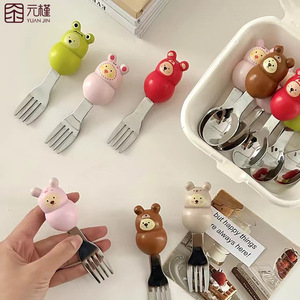 ชุดส้อมและช้อนรูปหมีน่ารัก ปลอดสาร BPA เกรดสำหรับอาหาร สำหรับเด็ก - Product Image 5