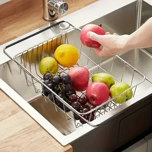 Égouttoir à vaisselle extensible en acier inoxydable pour évier, support de séchage de cuisine antirouille pour casseroles, bols, assiettes et verres - Product Image 5