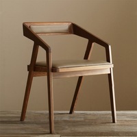 Chaise de salle à manger en bois massif de style nordique moderne, dossier et accoudoirs en cuir véritable, chaise de restaurant haut de gamme, chaise de table à manger neuve