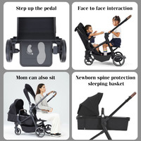 Poussette double portable JXB multifonctionnelle bidirectionnelle à suspension haute performance, en promotion
