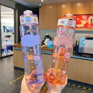 Shuiyinzi Portable Water Bottle 1000Ml Leak Proof With Straw For Travel Outdoor Sports Kids Adults Cartoon Design - Product Image 1